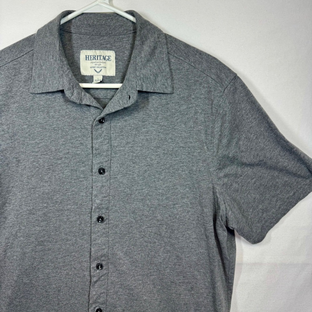 Heritage Report Collection Knit Button Up Shirt Short Sleeve Gray Mens Sz Large